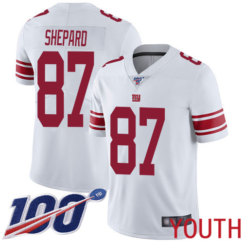 Youth New York Giants 87 Sterling Shepard White Vapor Untouchable Limited Player 100th Season Football NFL Jersey